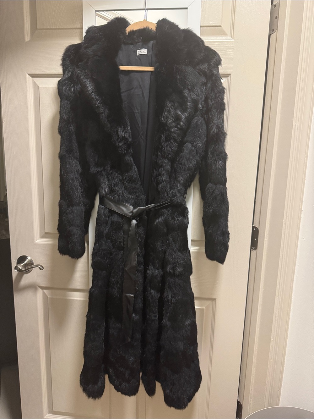 Long Black Rabbit Trench Coat